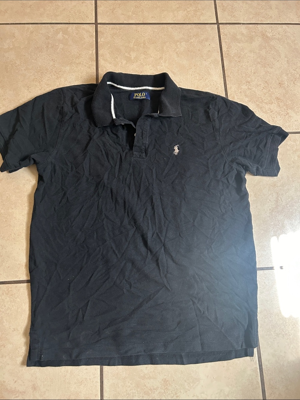 Polo by Ralph Lauren Black Polo Shirt with Contrasting Collar Trim